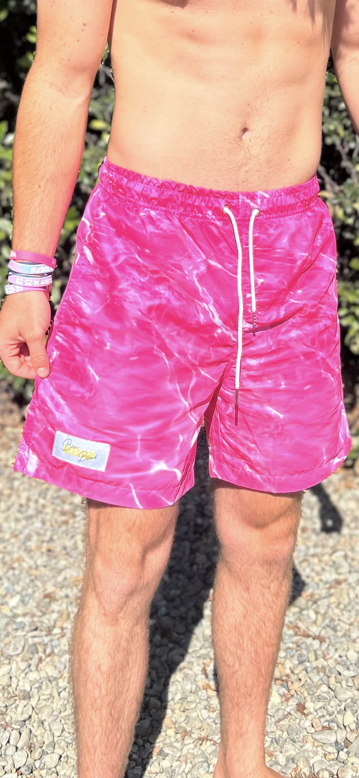 Pink “Walk On Water” Beenblessed Swim Trunks